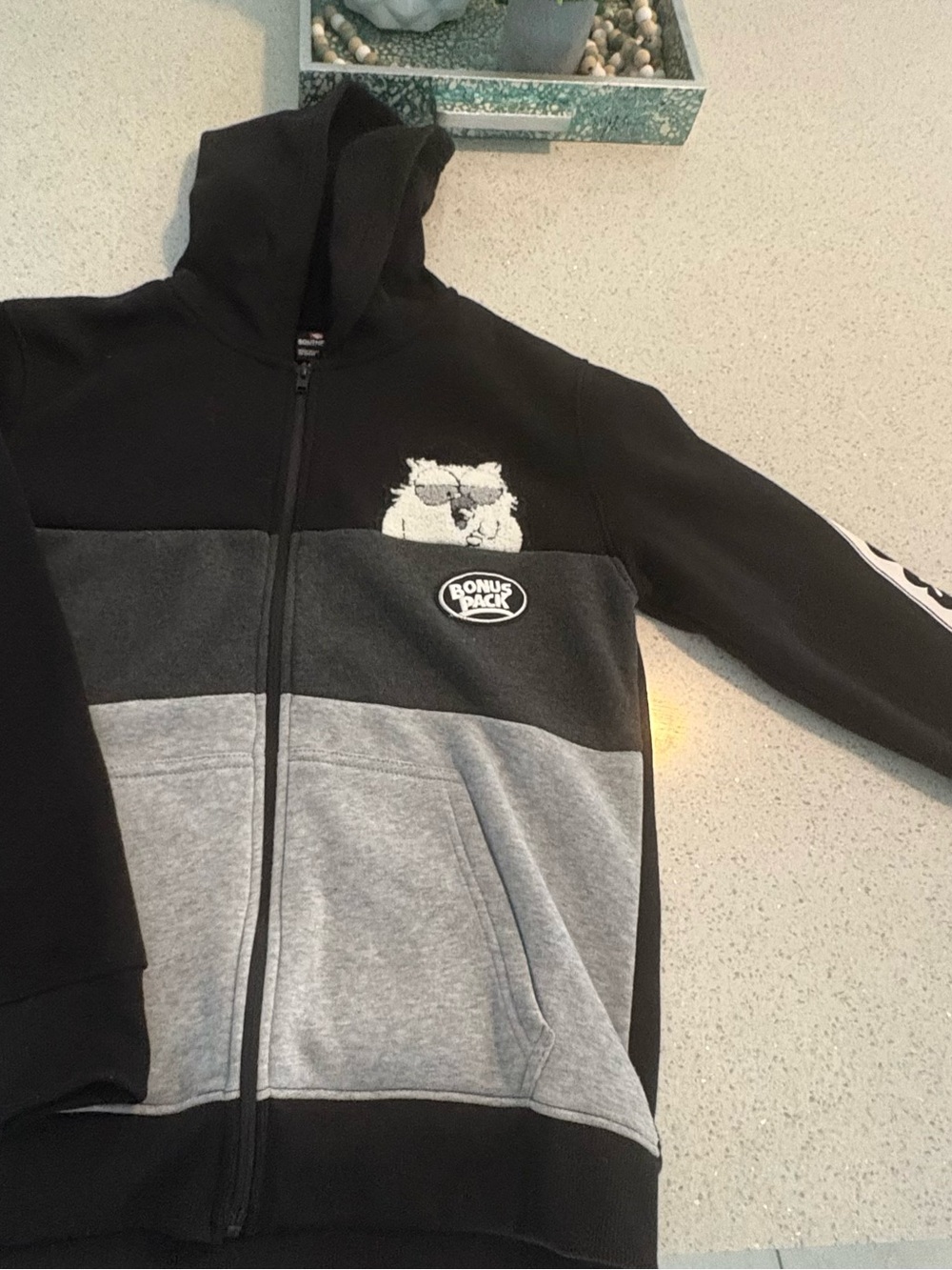 South Pole Kids Black & Gray Zip Hoodie with 'Bonus Pack' Patch
